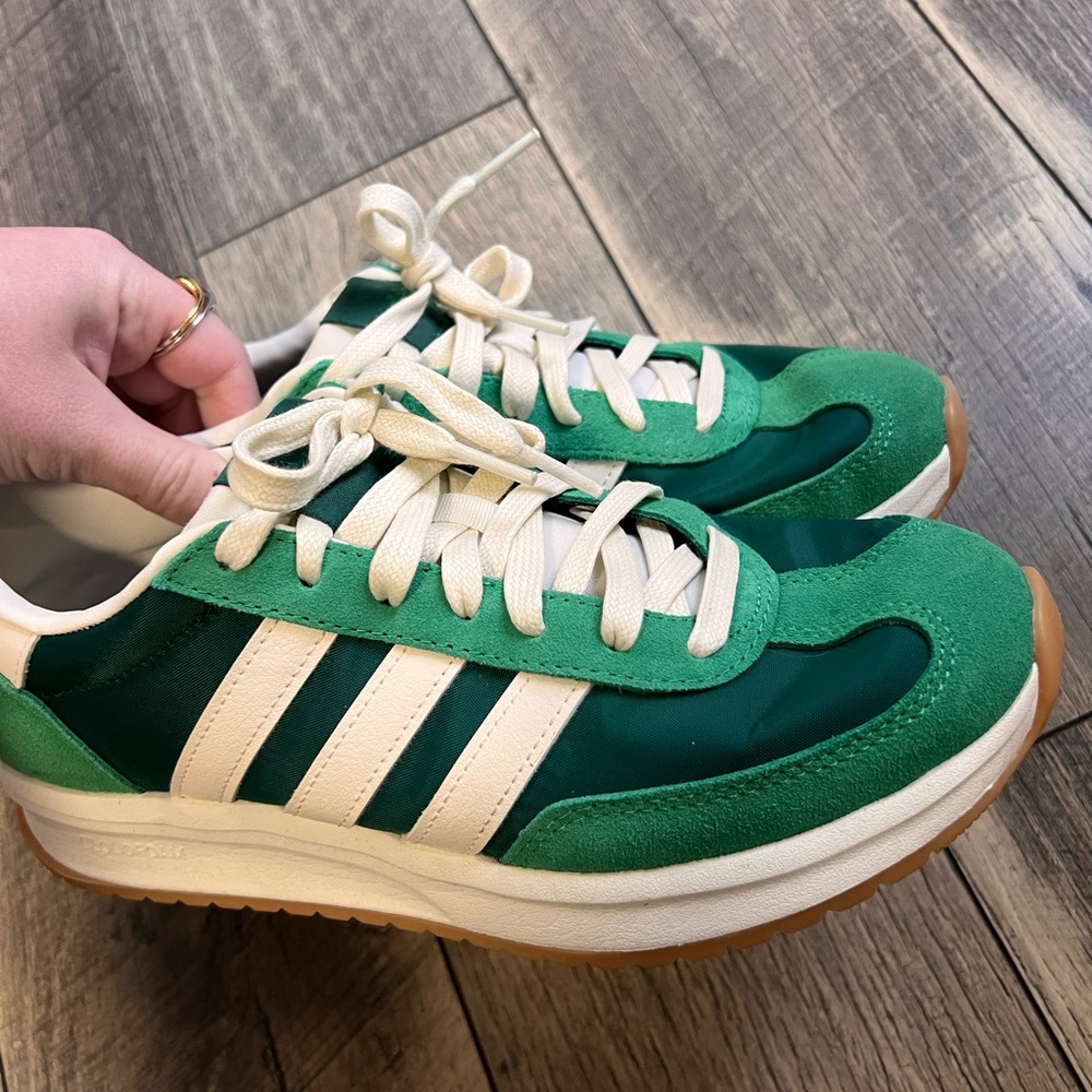 Green Adidas tennis shoes!